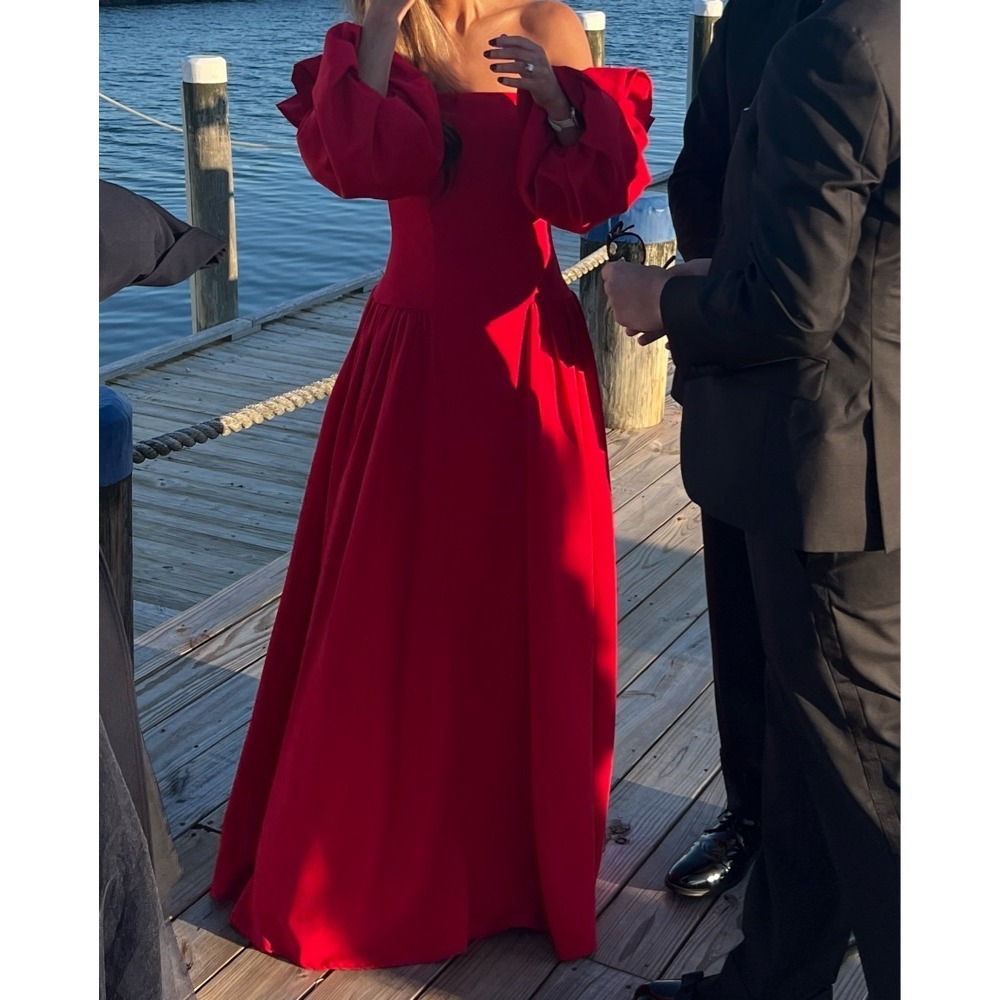 Zac Posen Red Off The Shoulder Puff Sleeve Maxi Dress Size 2 - Picture 7 of 13